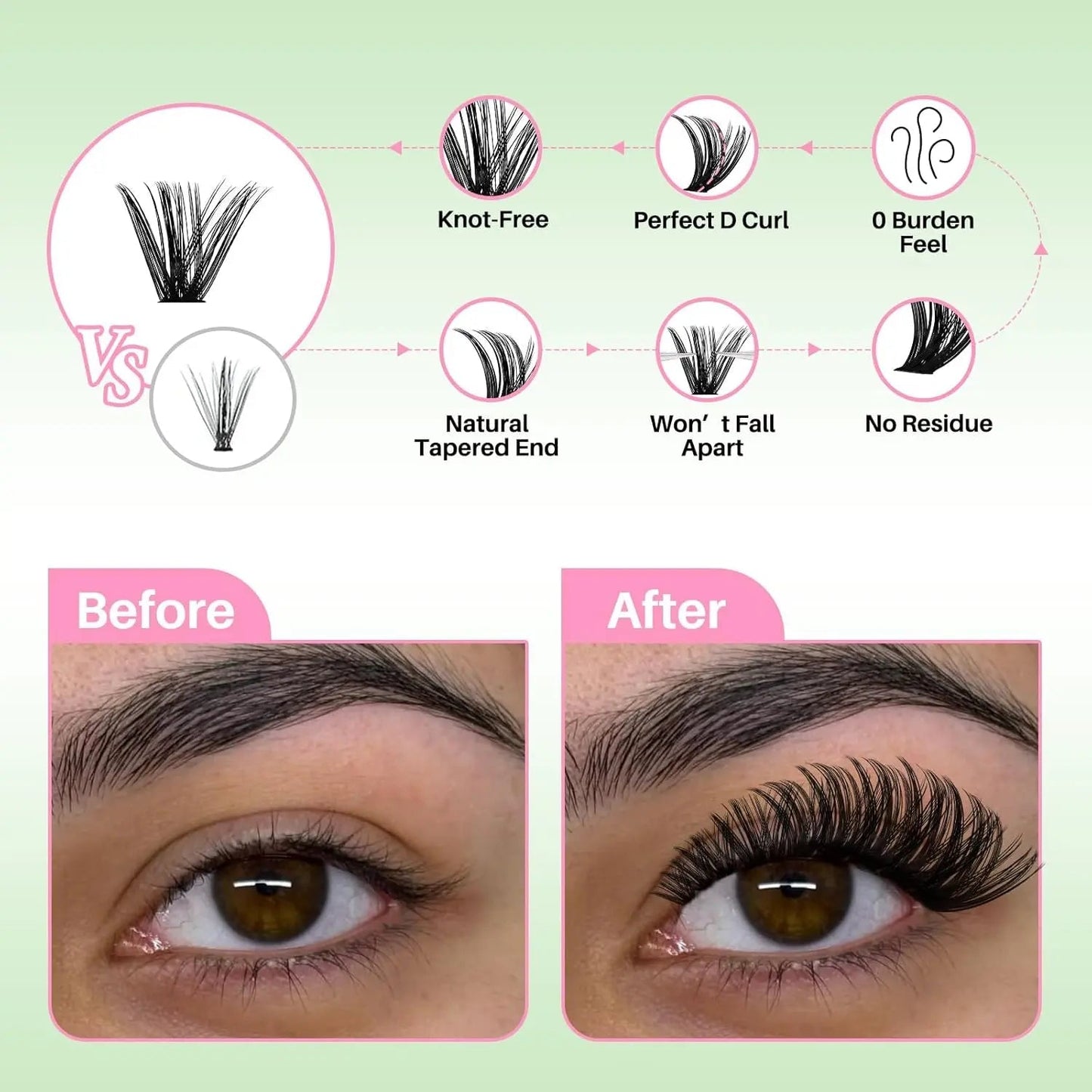Lash Extension Kit DIY Lash Clusters Kit Cluster Lashes Mixed Tray Eyelash Extension Kit Soft Individual Lashes with Lash Bond and Seal,Lash Tweezers Natural Look