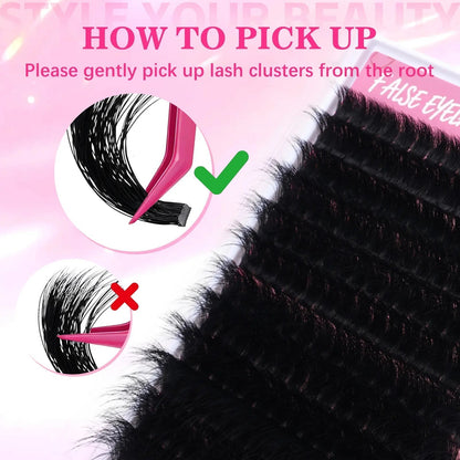 Fluffy Lash Clusters Thick 280D Volume Eyelash Clusters 12-25Mm Wispy Individual Lashes D Curly Cluster Eyelash Extensions DIY Lash Extension for Beginners