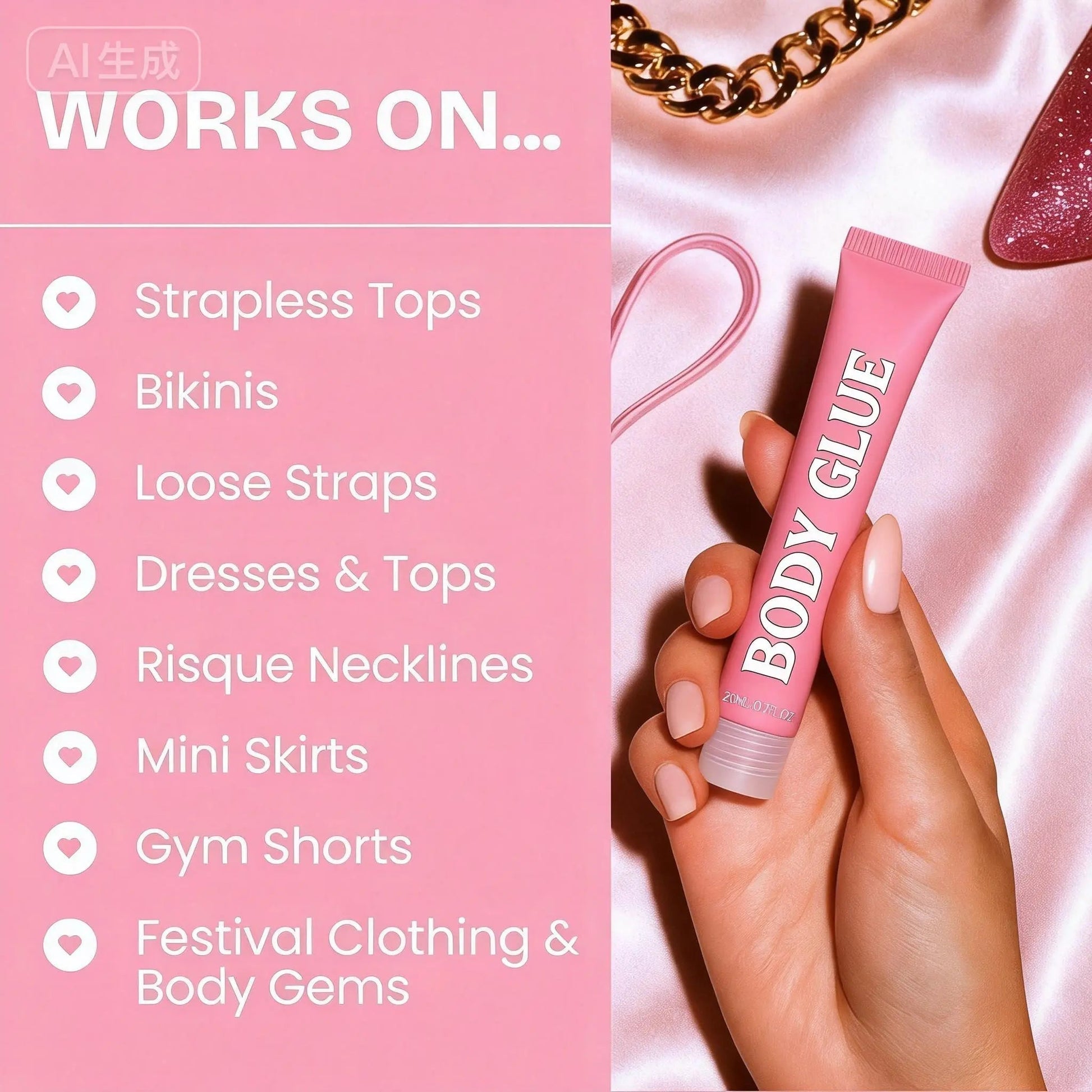 Body Adhesive 20G/0.7Oz - Body Glue for Long-Lasting Slip Resistance, a Fashion Glue That Leaves No Trace, Suitable for All Clothing Bra Accessories Womenswear Rider Tiktokshopspringglowup