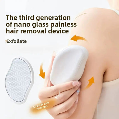 2 In1Nano Glass Remover for Women and Men, Reusable Crystal Hair Eraser Magic Painless Exfoliation Hair Removal Device, Epilator Device for Legs, Back, Arms, Portable Hair Removal Device Gift White Epilator Epilator Hair Remover