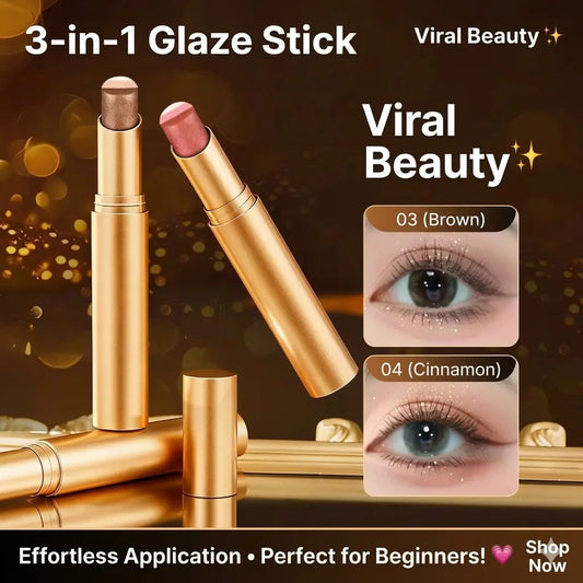 Buy 1 Get 3 Free --3 Color Eyeshadow Stick，New Long Lasting & Waterproof Creamy Eye Shadow，Portable Glitter Shadow for Women，Smudge-Proof Long Lasting，Shimmer Shadow for Day and Night (Fine Shimmer Brownish Orange)
