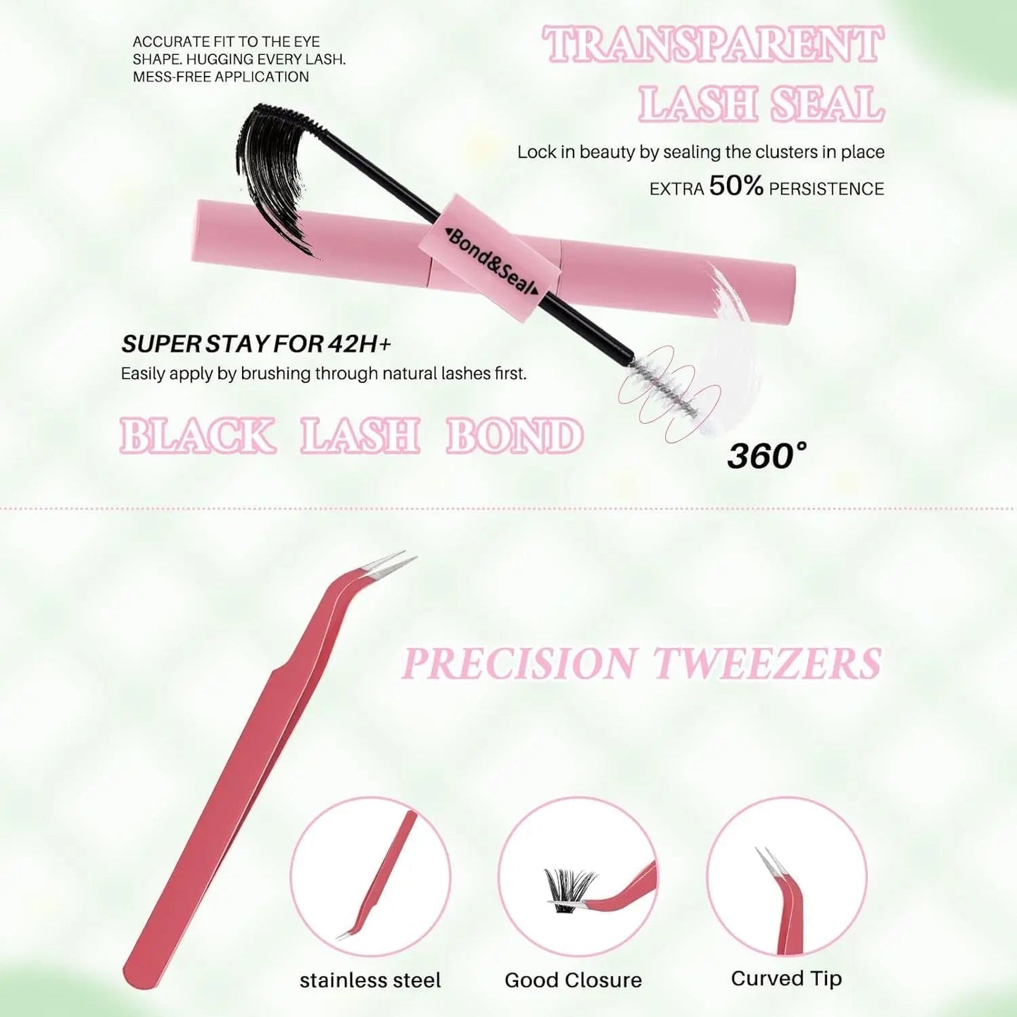Lash Extension Kit DIY Lash Clusters Kit Cluster Lashes Mixed Tray Eyelash Extension Kit Soft Individual Lashes with Lash Bond and Seal,Lash Tweezers Natural Look