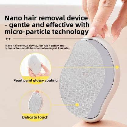 2 In1Nano Glass Remover for Women and Men, Reusable Crystal Hair Eraser Magic Painless Exfoliation Hair Removal Device, Epilator Device for Legs, Back, Arms, Portable Hair Removal Device Gift White Epilator Epilator Hair Remover