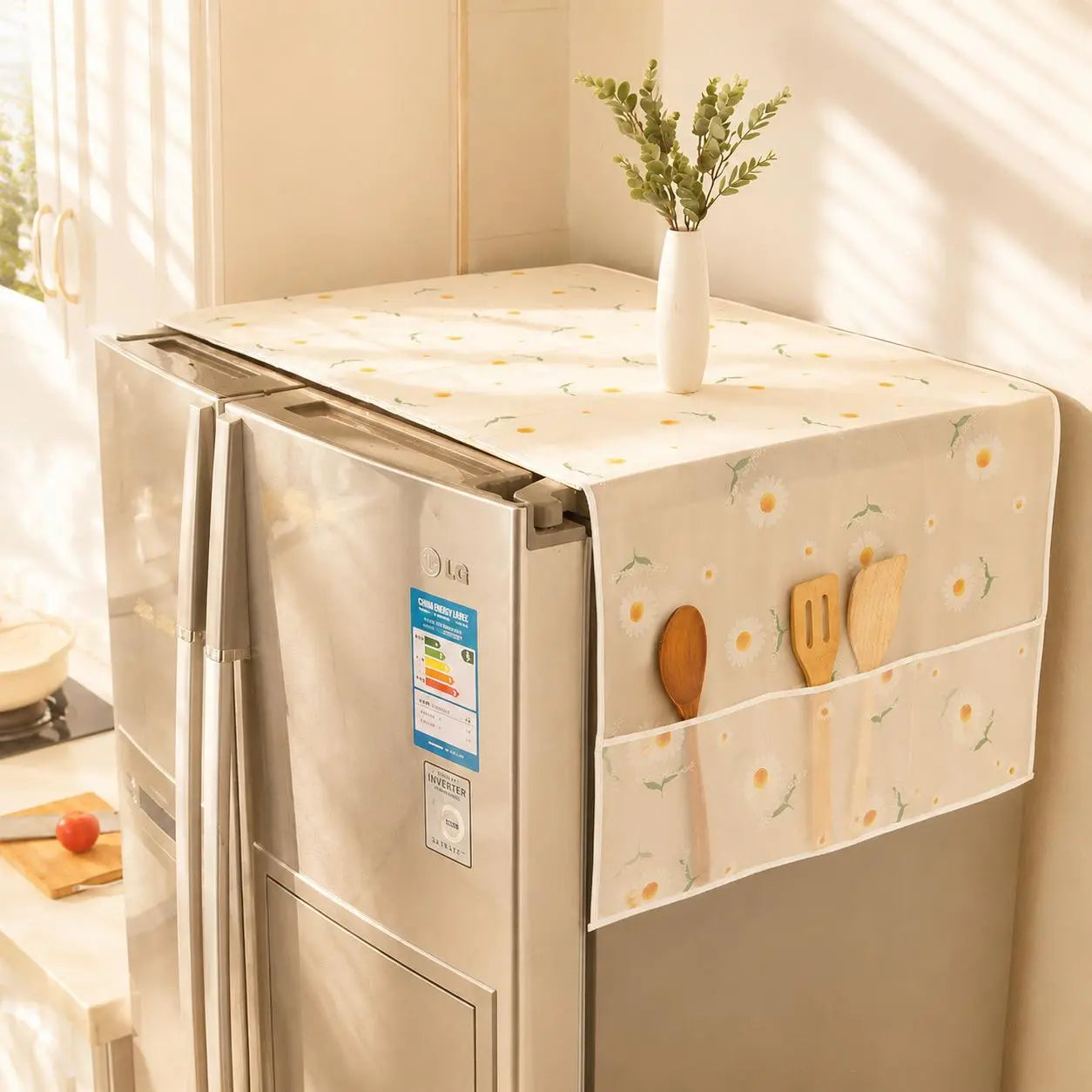 Refrigerator Dust Cover with Storage Pockets Multi Functional Waterproof Fridge Top Protector Household Kitchen Appliance Dust Proof Cover 2 Pack