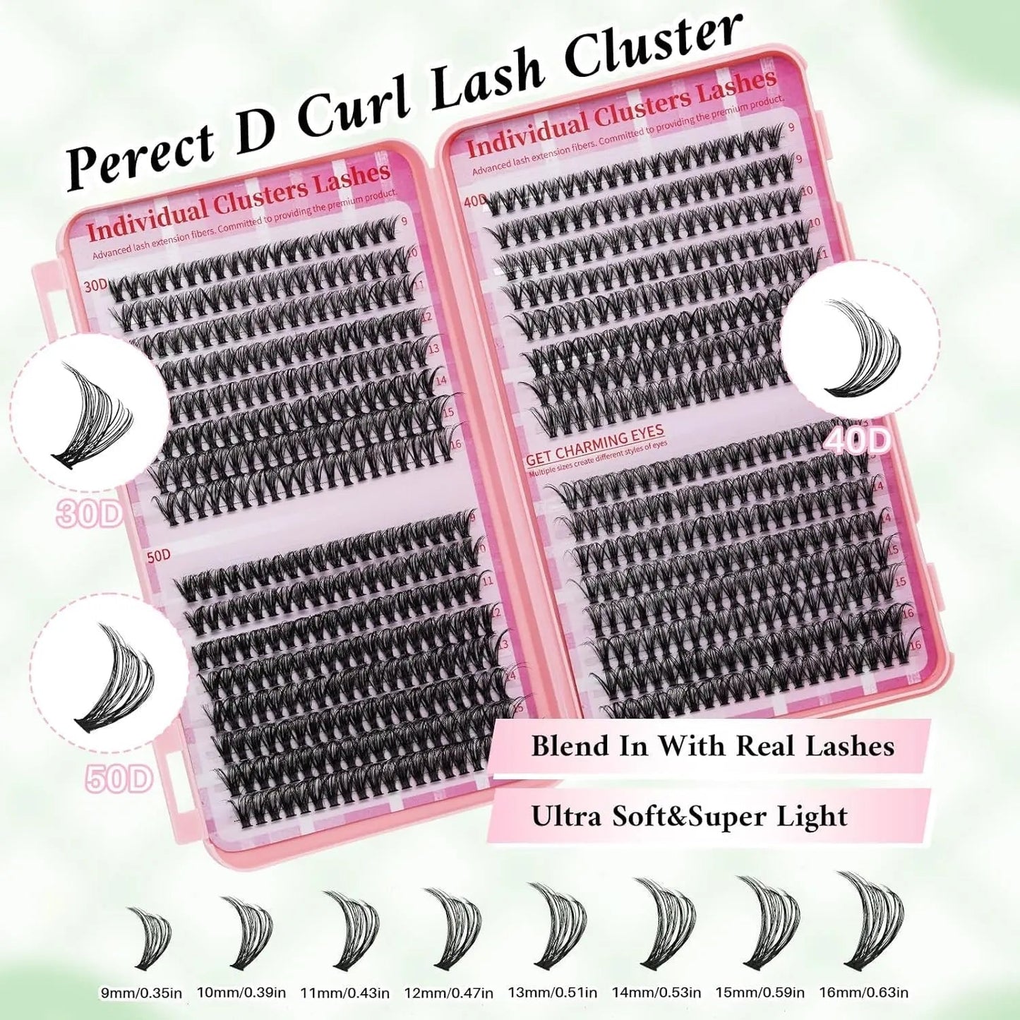 Lash Extension Kit DIY Lash Clusters Kit Cluster Lashes Mixed Tray Eyelash Extension Kit Soft Individual Lashes with Lash Bond and Seal,Lash Tweezers Natural Look