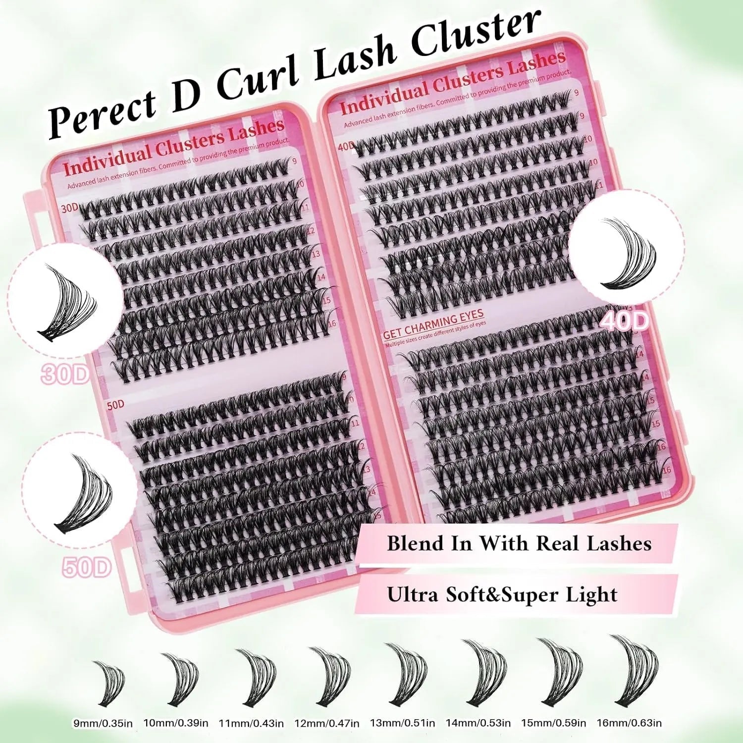 Lash Extension Kit DIY Lash Clusters Kit Cluster Lashes Mixed Tray Eyelash Extension Kit Soft Individual Lashes with Lash Bond and Seal,Lash Tweezers Natural Look