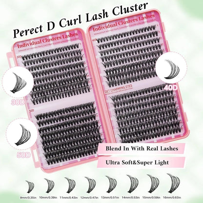 Lash Extension Kit DIY Lash Clusters Kit Cluster Lashes Mixed Tray Eyelash Extension Kit Soft Individual Lashes with Lash Bond and Seal,Lash Tweezers Natural Look