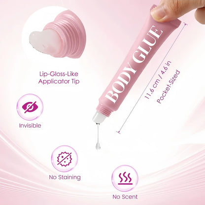 Body Adhesive 20G/0.7Oz - Body Glue for Long-Lasting Slip Resistance, a Fashion Glue That Leaves No Trace, Suitable for All Clothing Bra Accessories Womenswear Rider Tiktokshopspringglowup