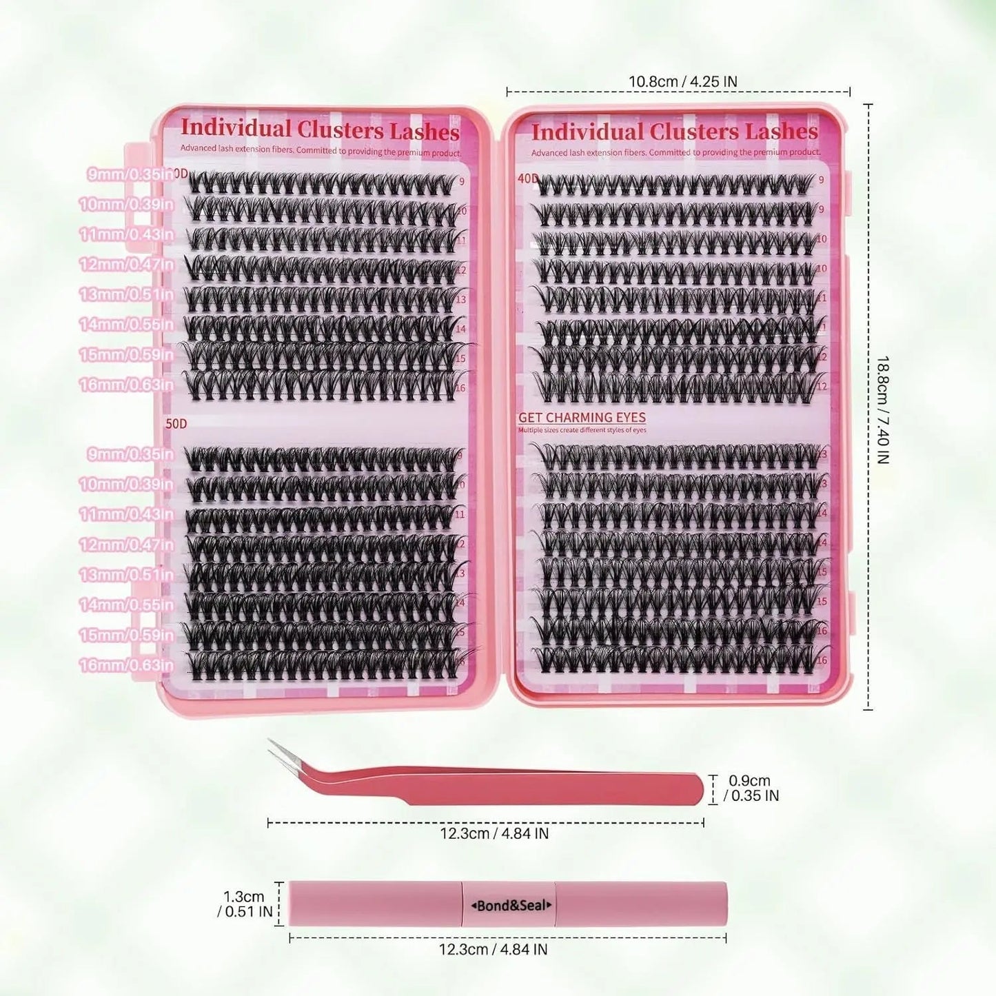 Lash Extension Kit DIY Lash Clusters Kit Cluster Lashes Mixed Tray Eyelash Extension Kit Soft Individual Lashes with Lash Bond and Seal,Lash Tweezers Natural Look